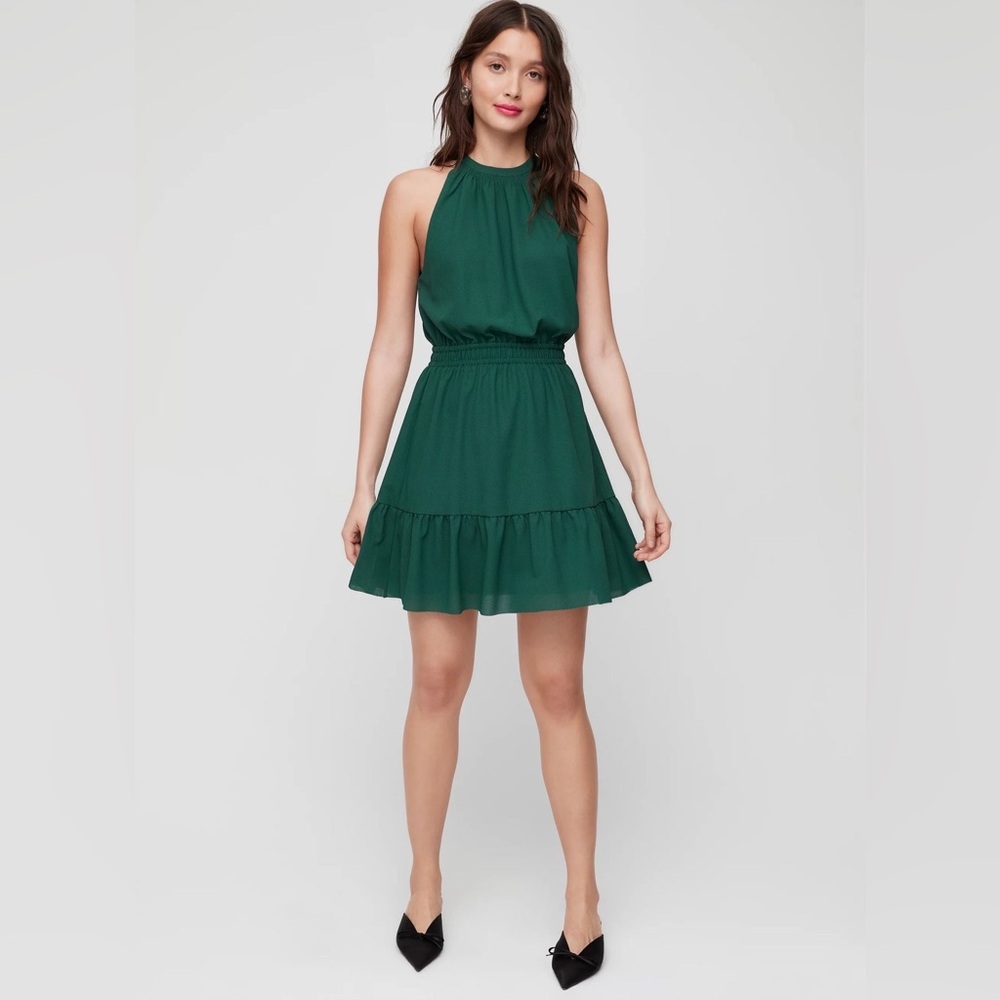 Aritzia Wilfred Effet Ruffled Halter Mini Dress Forest Green